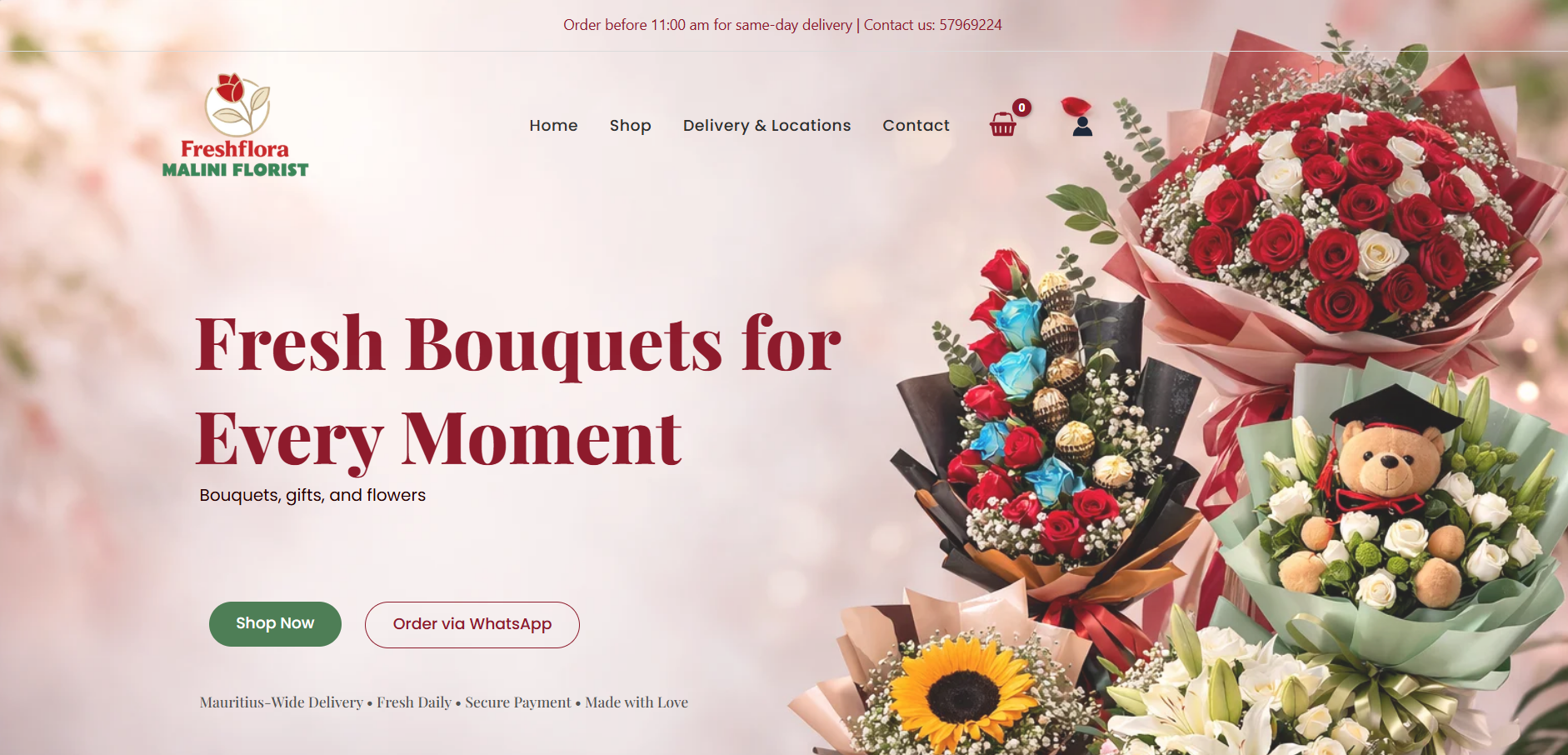Freshflora Malini Florist website screenshot